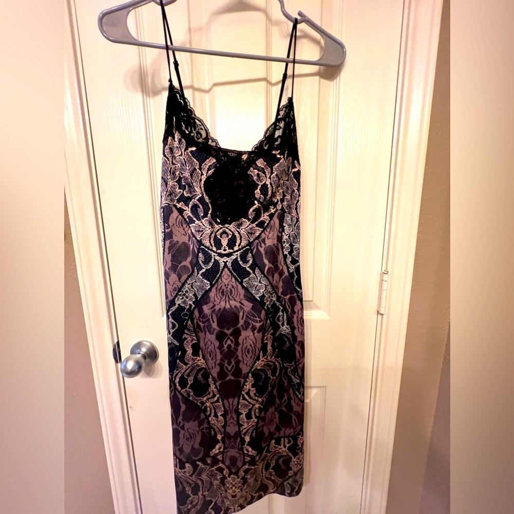 Guess XS Y2K black & purple slip dress, lace and adjustable spaghetti straps